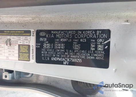 2019 Kia Sportage Lx z USA, uszkodzony, nr VIN KNDPM3AC5K7569255